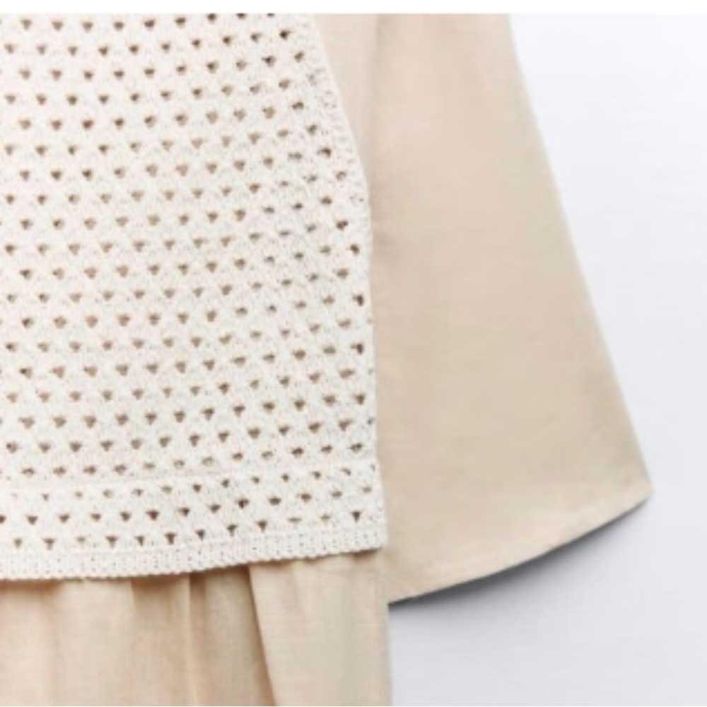 Zara Linen Crochet Beige Midi Dress - Picture 4 of 7